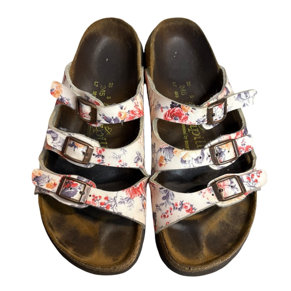 Birkenstock Papillio Sandals triple strap floral White Red Shoes women’s size 7
